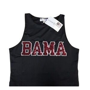 Stewart Simmons Alabama Bama Sequin Crop Tank Top Black XS